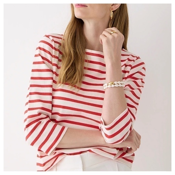 J. Crew red striped 3/4 sleeve boat neck tee classic minimalist preppy size XXS - Picture 3 of 14